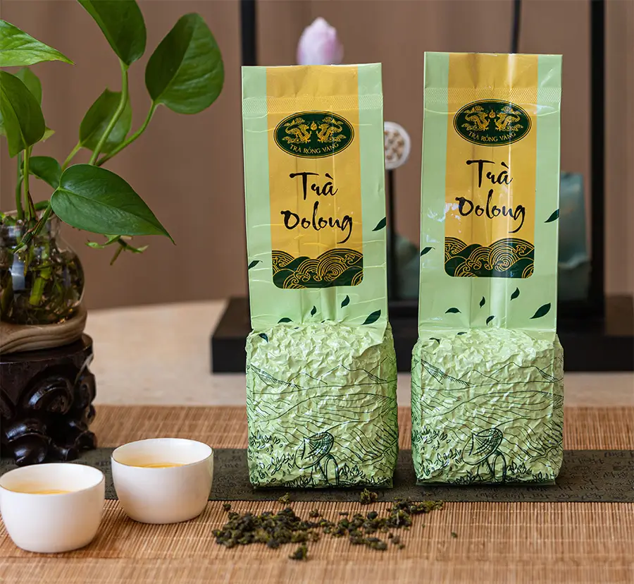 Một mẫu trà Olong Bảo Lộc của thương hiệu Trà Rồng Vàng